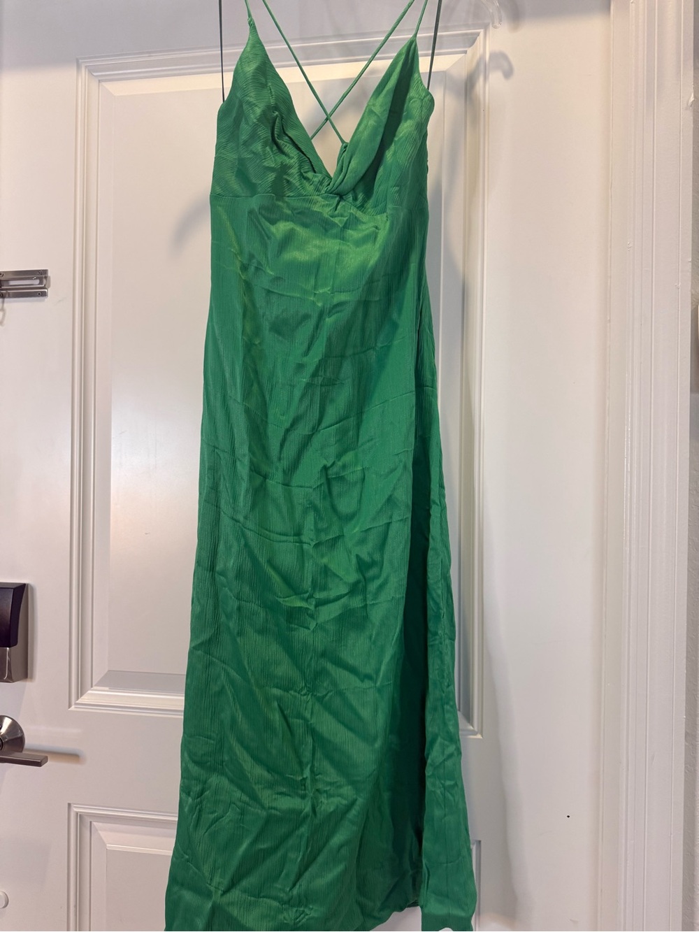 Zara Emerald Green Satin Slip Maxi Dress with Cowl Neck